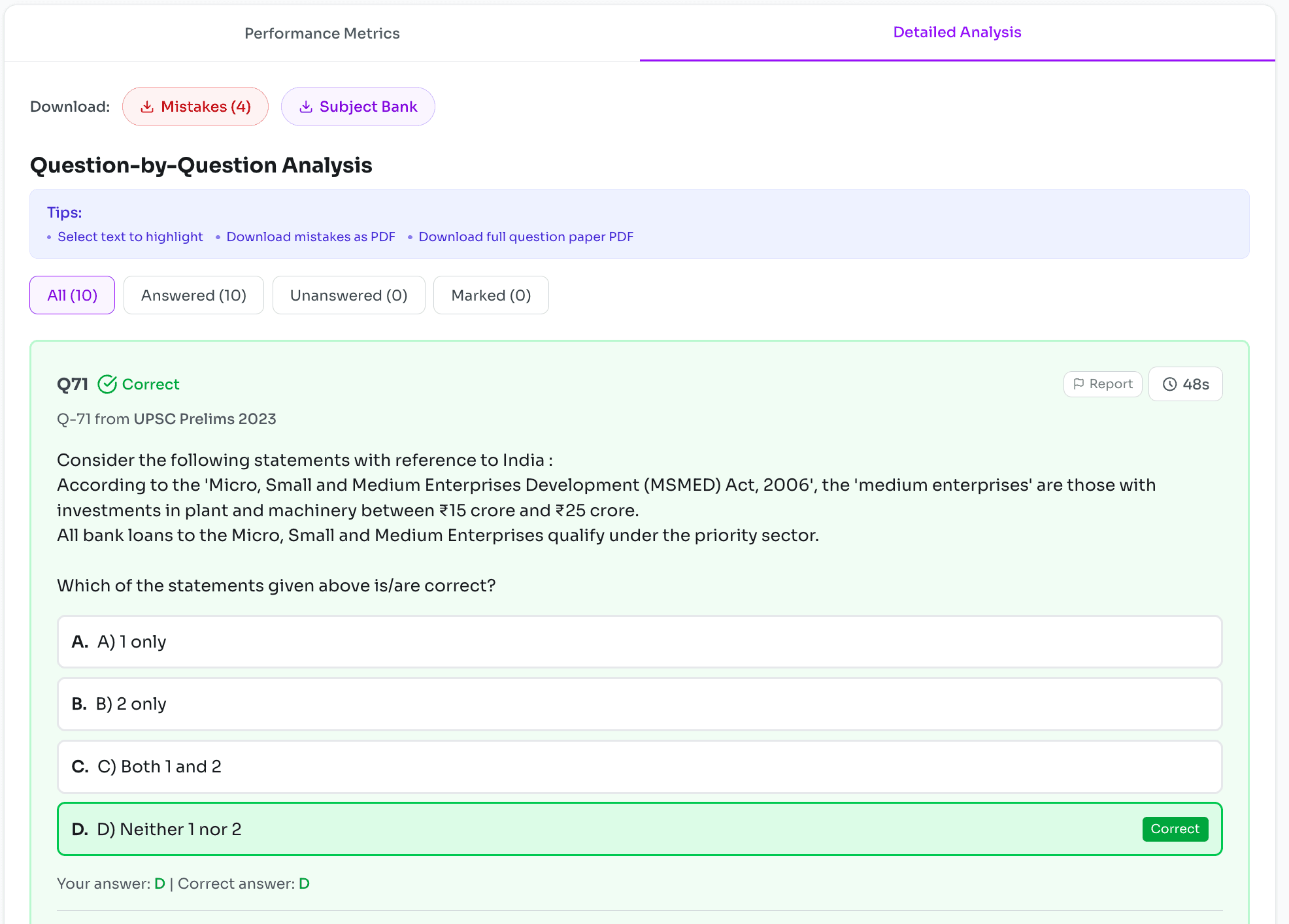 Question review with detailed explanations